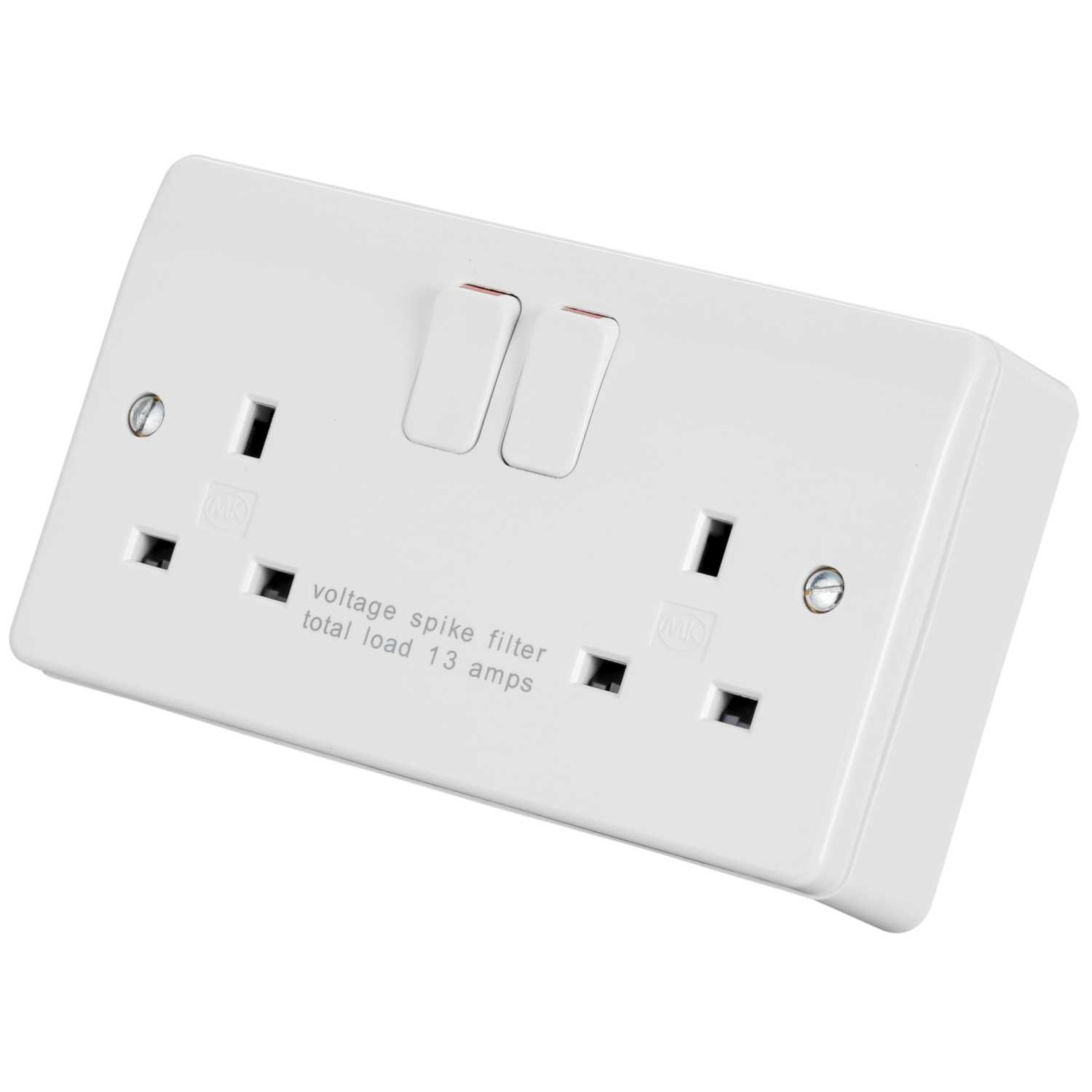 MK Logic Plus 13A DP 2 Gang Spike Filtered Switched Socket White