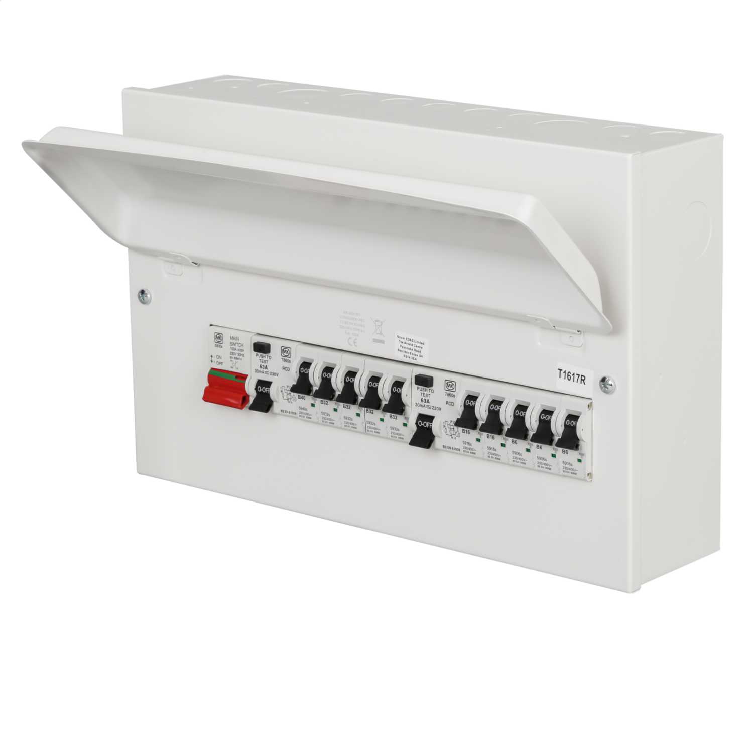 MK Sentry 10 Way Flexible Dual 63A RCD Metal Clad Consumer Unit With 10 