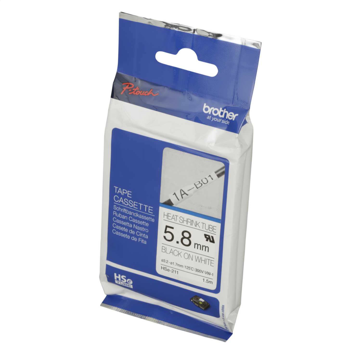 Brother 5.8mm x 1.5m Heatshrink Label Cartridge Black on White (HSE-211 ...