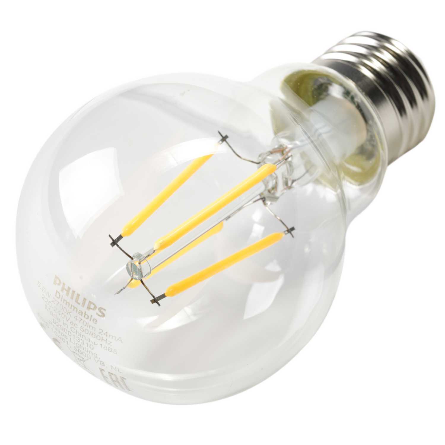 Philips Classic 5.5W ES LED Dimmable Filament GLS Lamp Clear 2700K