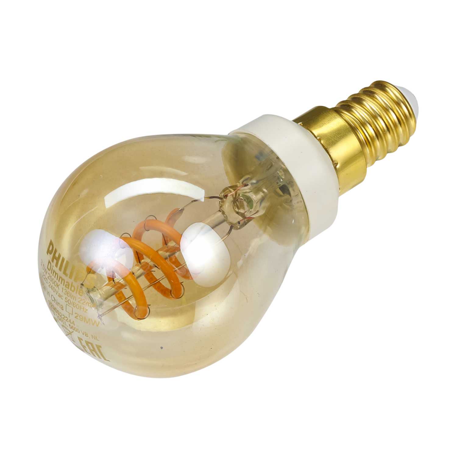 Philips Classic 3.5W SES LED Dimmable Spiral Filament Golf Ball Lamp