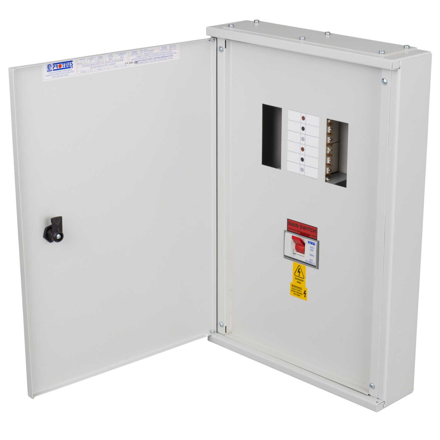 Proteus 4 Way TP+N Type B Distribution Board with 200A Isolator Incomer ...