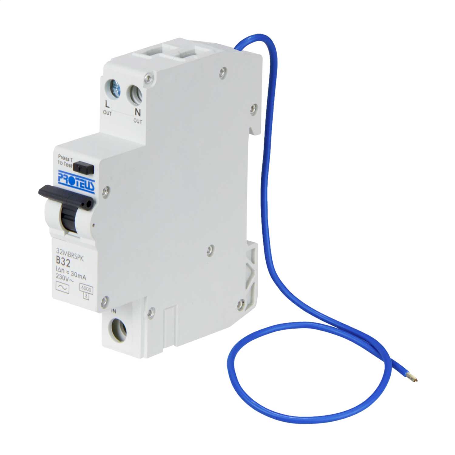 Proteus 32A Single Pole 1 Module B Curve 6kA 30mA Type AC Compact RCBO ...