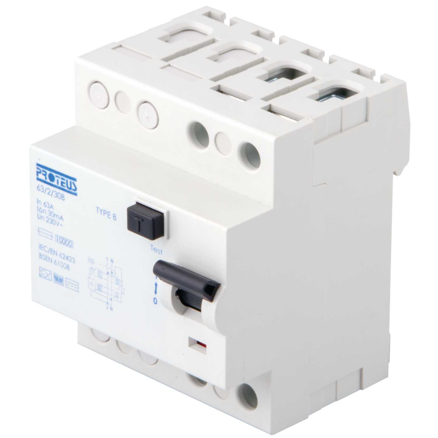 PROTEUS 63A 30mA Doppelpol RCD Typ AC – 63/2/30T, Produktbild-Vorschau 2