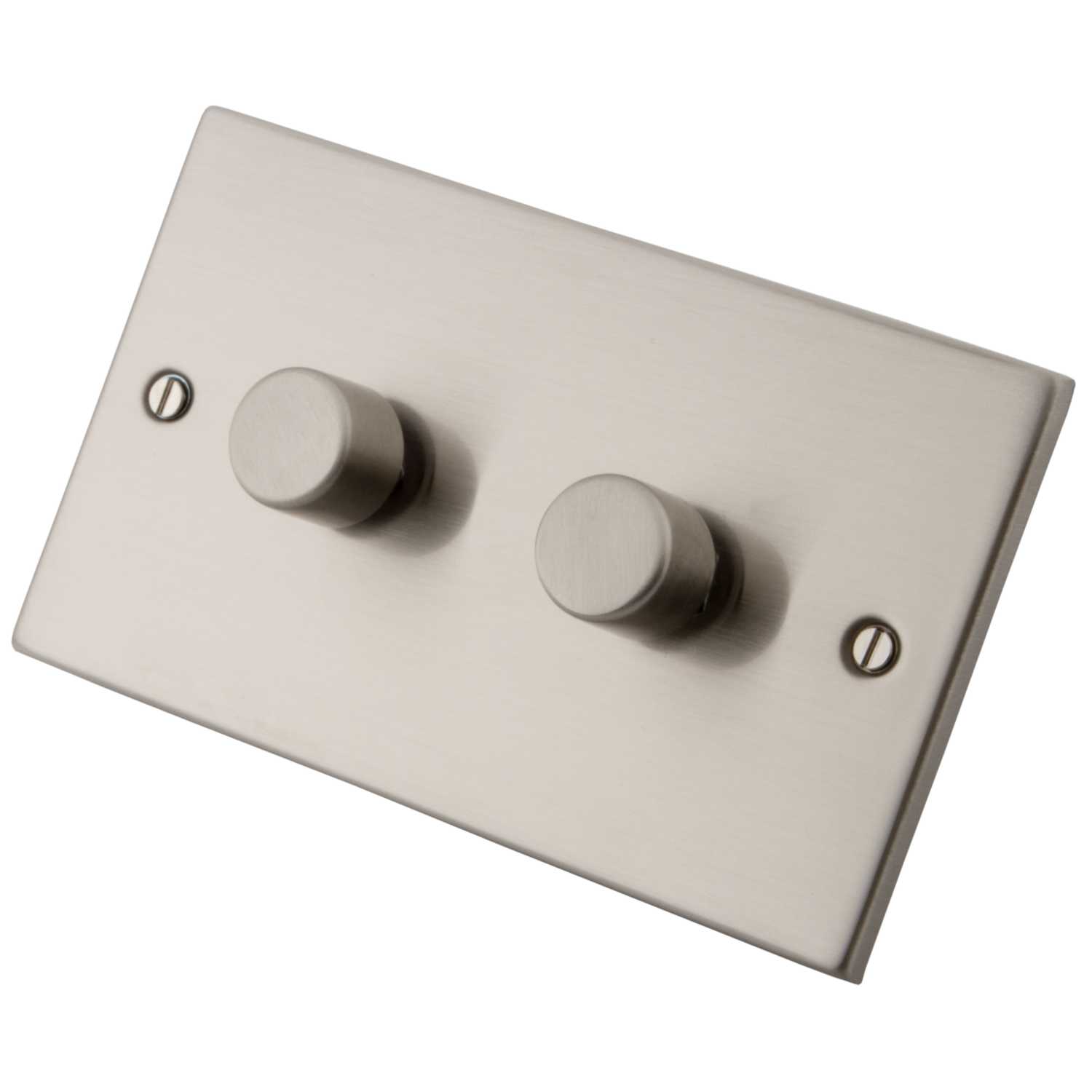 M2 400W 2 Gang 2 Way Dimmer on 2 Gang Plate Brushed Stainless Steel