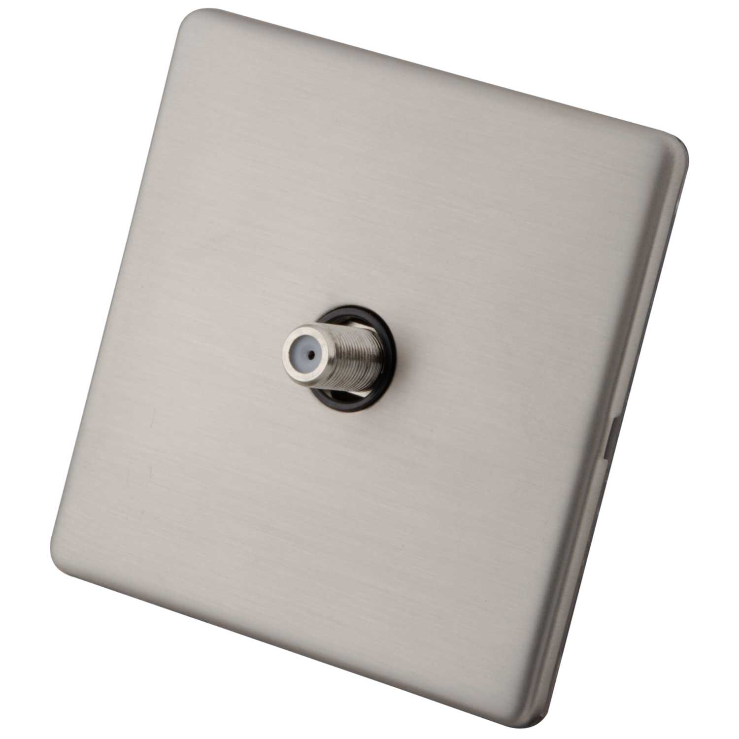 M2 1 Gang Screwless F Type Satellite Socket Black Insert Brushed Stainless Steel (M2SLBS1SATBK