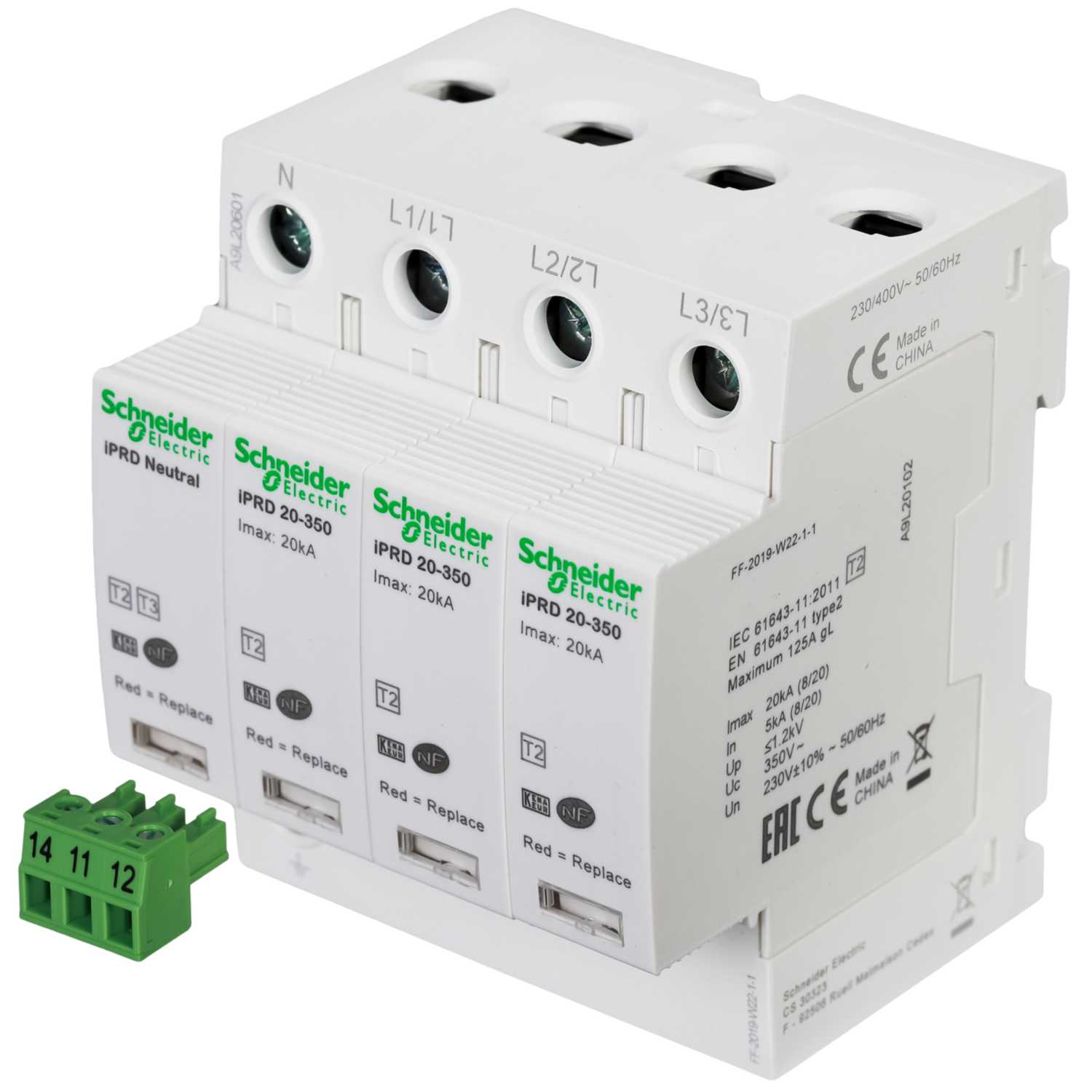 Schneider Acti9 20kA 4 Module 3 Pole and Neutral Type 2 Surge Protector