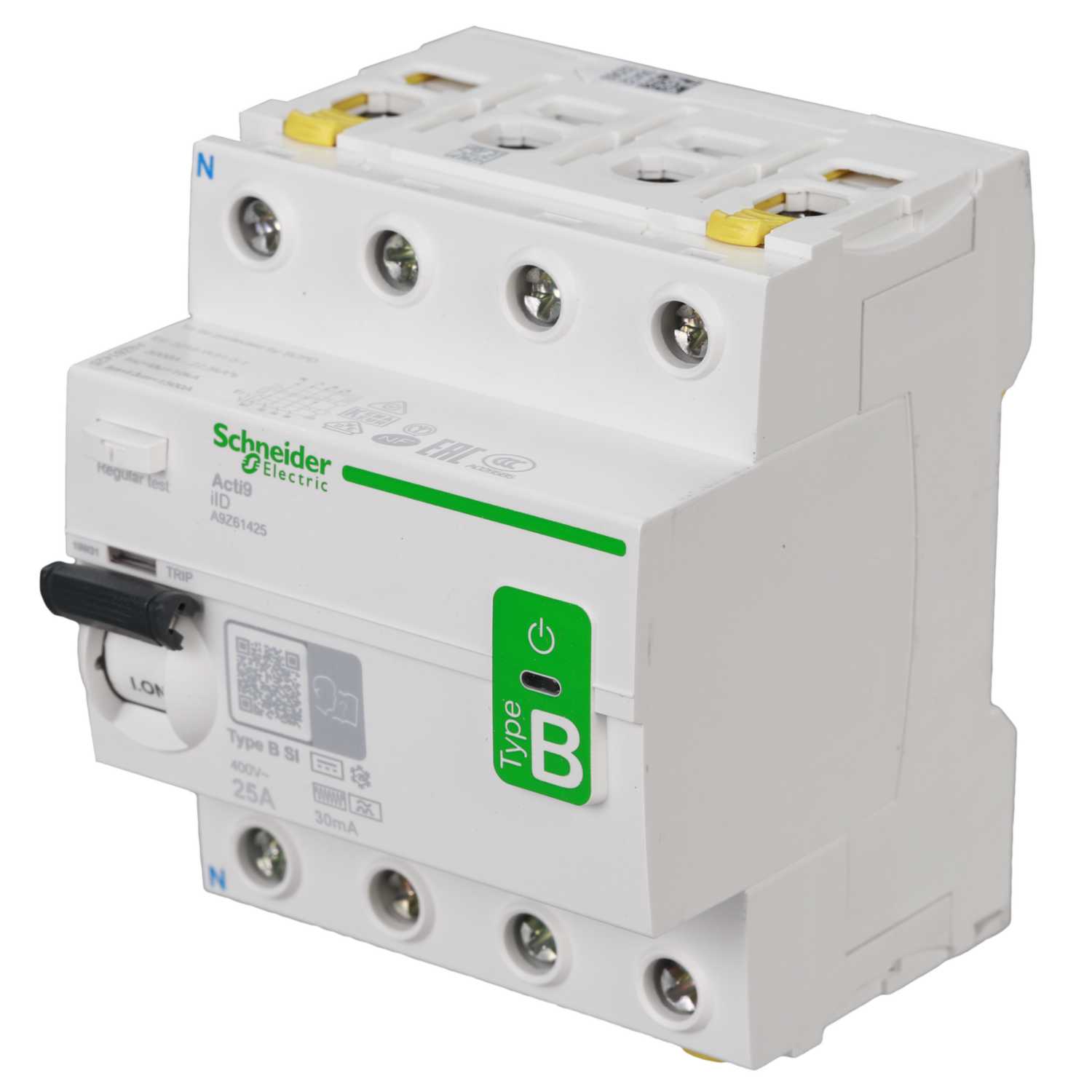 Schneider Acti9 25A 4 Pole 30mA Type B Instantaneous Time Delay DC