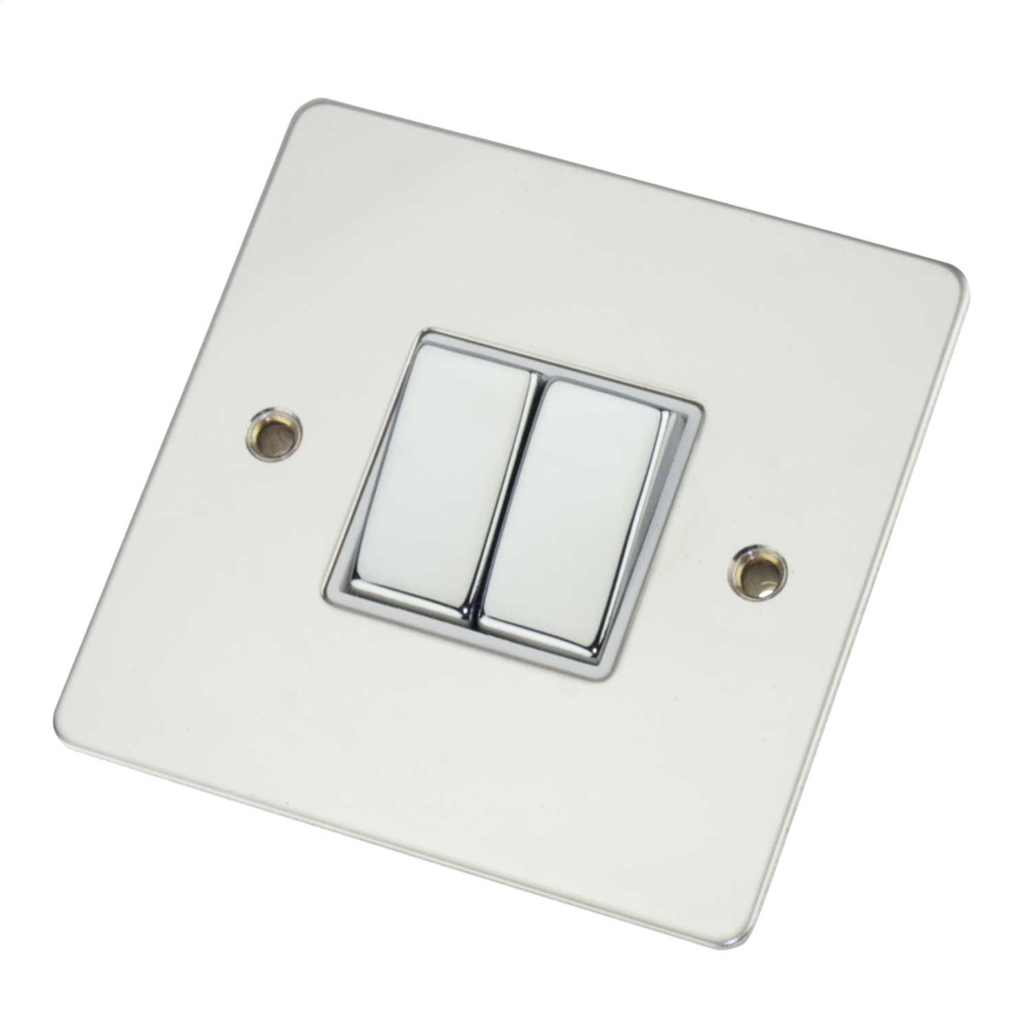 Scolmore Click Define 10A 2 Gang 2 Way Light Switch White Insert Polished Chrome (FPCH412WH) CEF