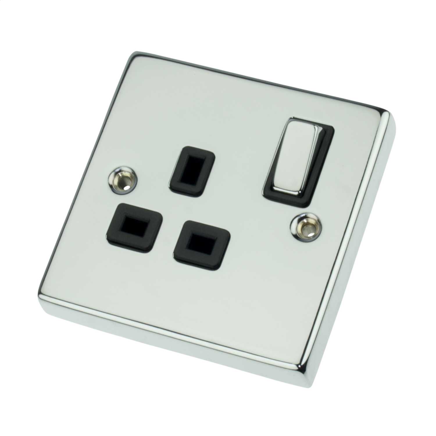 Scolmore Click Deco 13A DP 1 Gang Switched Socket Metal / Black Insert