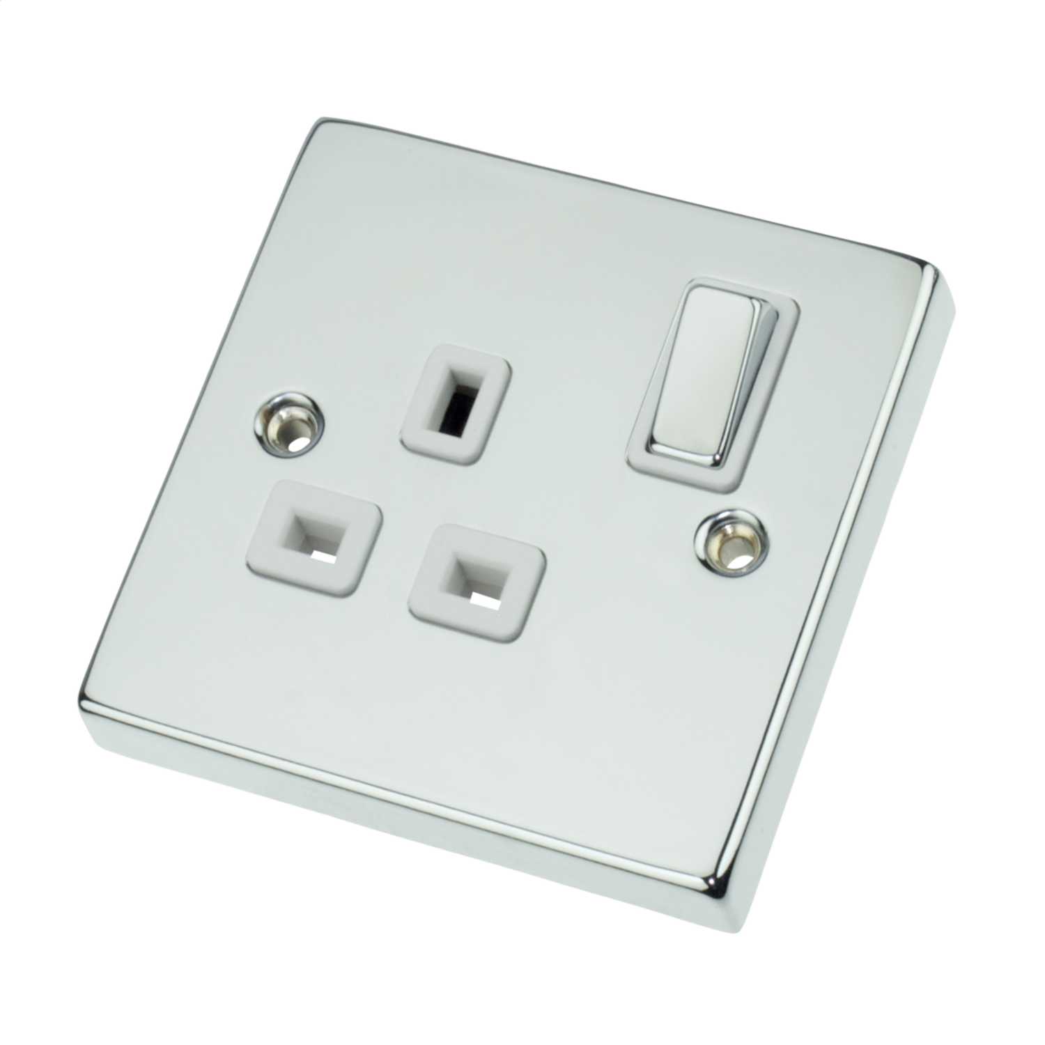 Scolmore Click Deco 13A DP 1 Gang Switched Socket Metal / White Insert