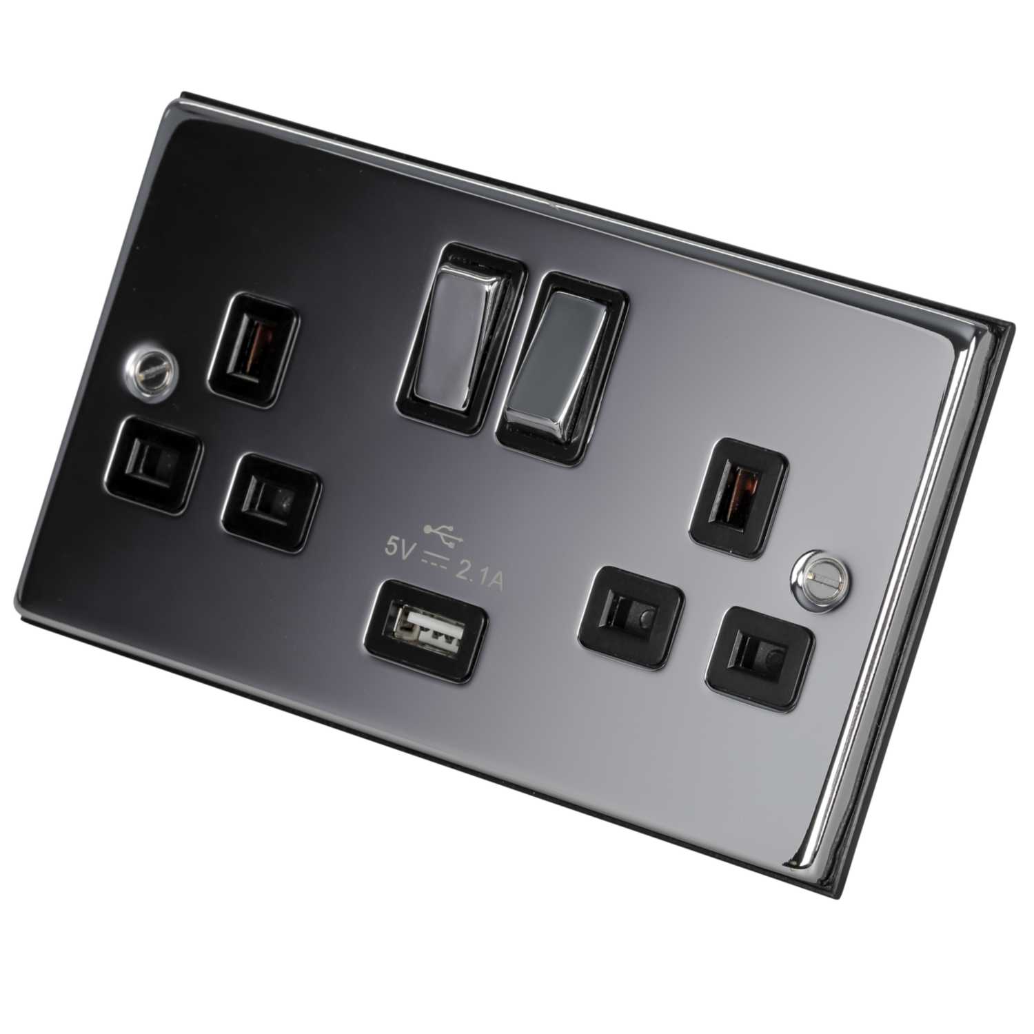 Scolmore Click Deco 13A 2 Gang Switched Socket with USB Outlet Metal