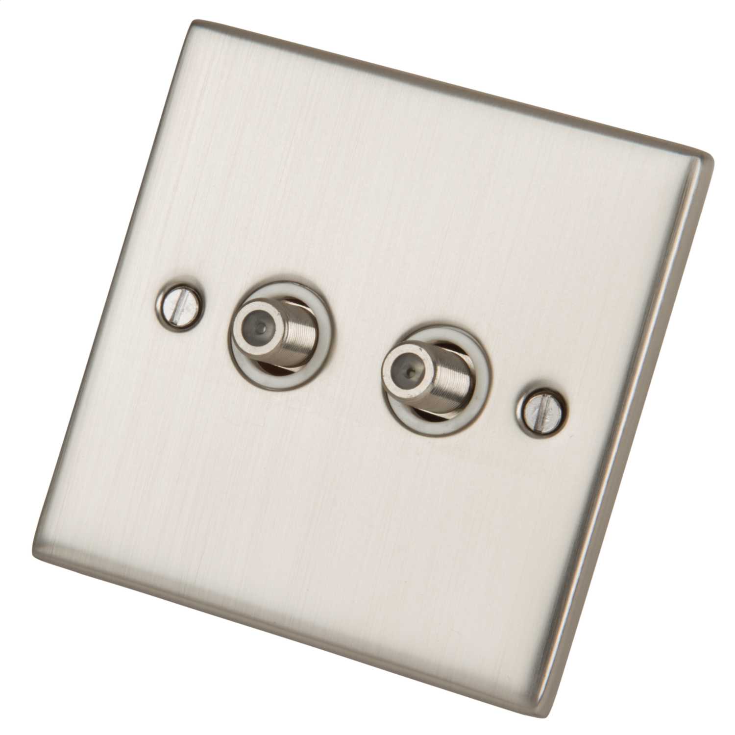 LGA Selectric 5M 1 Gang Twin Satellite Socket White Insert Satin Chrome