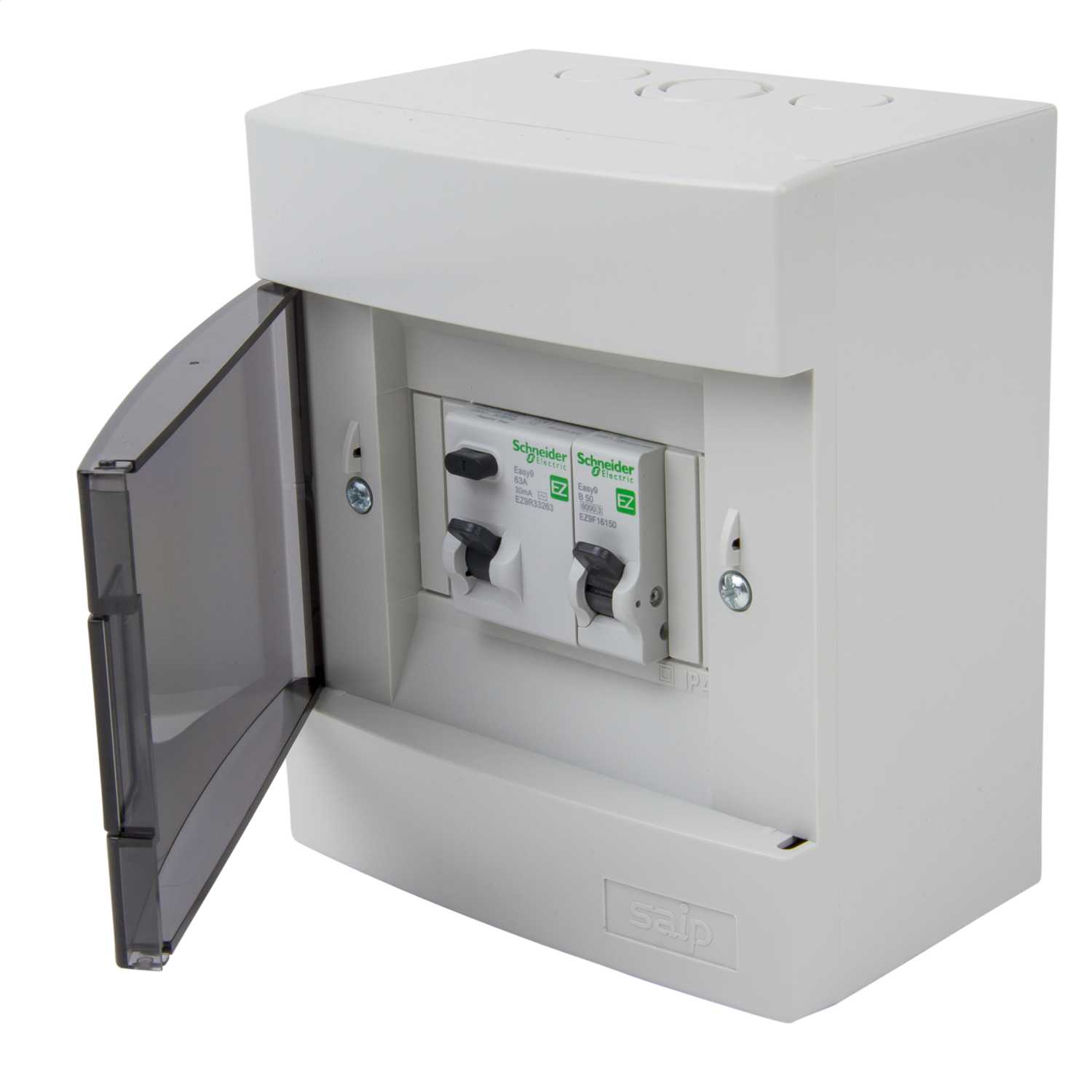 Schneider Easy9+ 2 Way Enclosure + 63A 30mA RCCD and 50A MCB