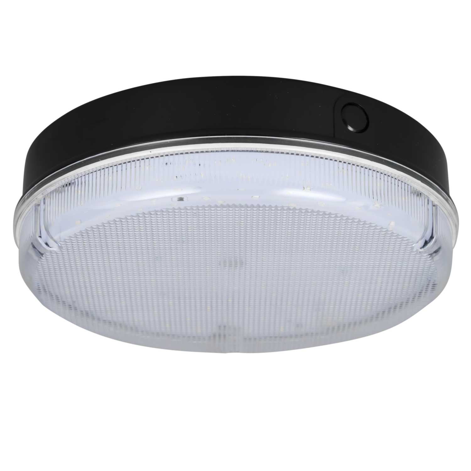 Xcite 17W LED Emergency Circular Bulkhead Black / Prismatic 4000K