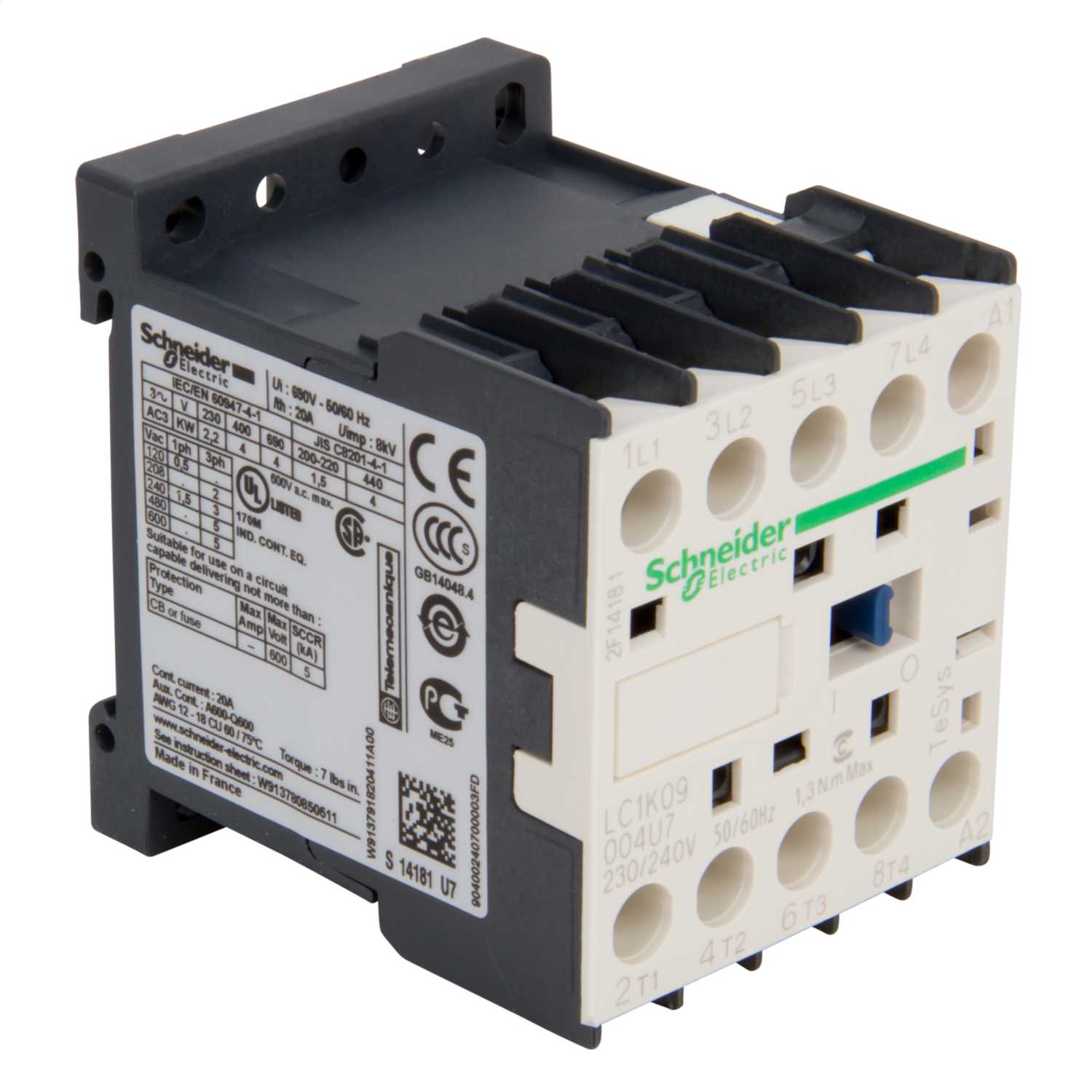 Schneider Telemecanique TeSys K 20A Contactor 4 Pole 4 NO Contacts 240V AC Coil (LC1K09004U7) CEF