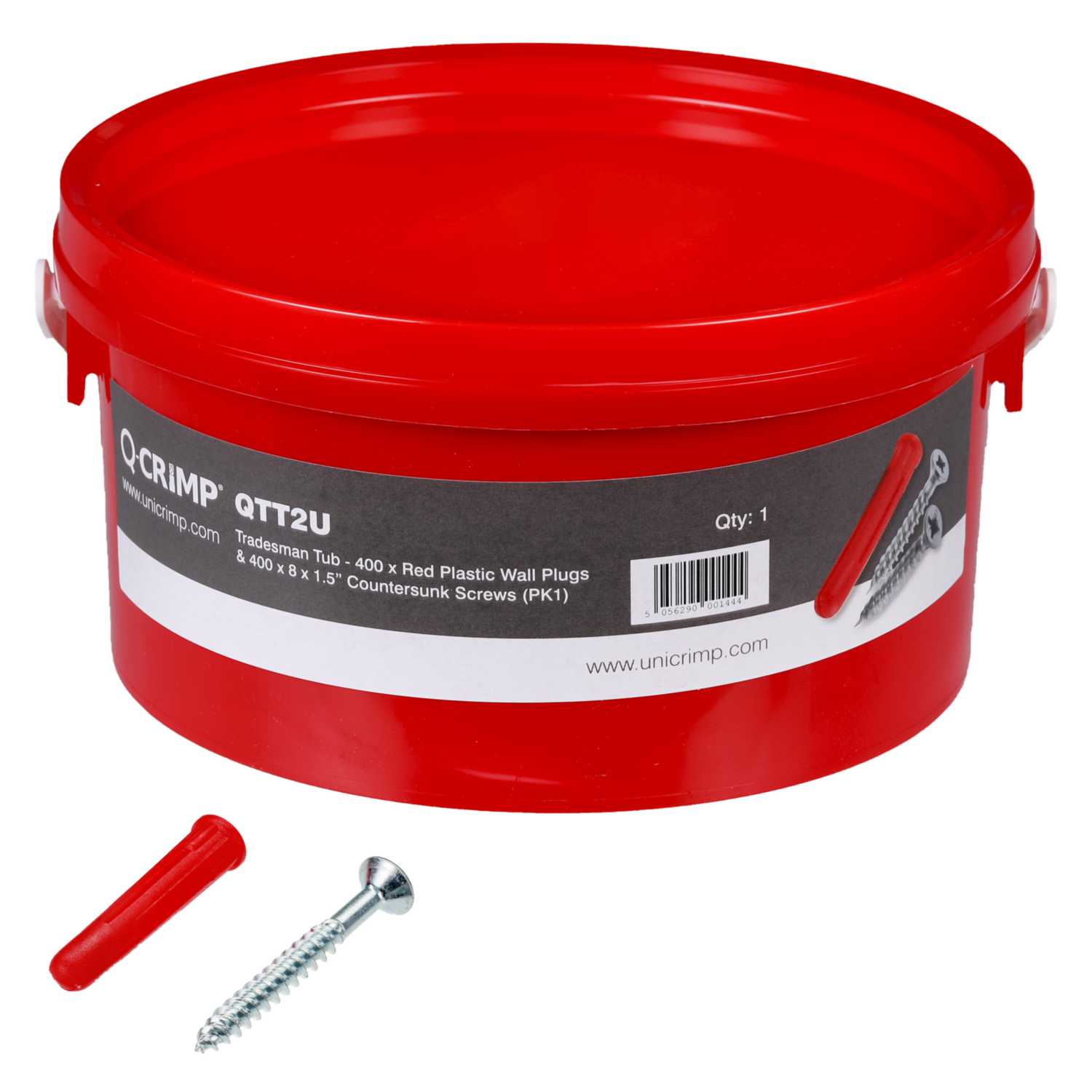 Unicrimp Trade Tub Red Wall Plugs + 8 x 1½" Screws (Tub of 800) (QTT2U) CEF