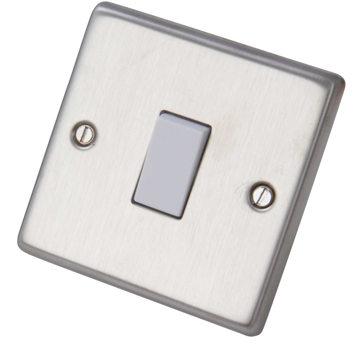 Volex 10A 1 Gang 2 Way Light Switch White Insert Brushed Stainless ...