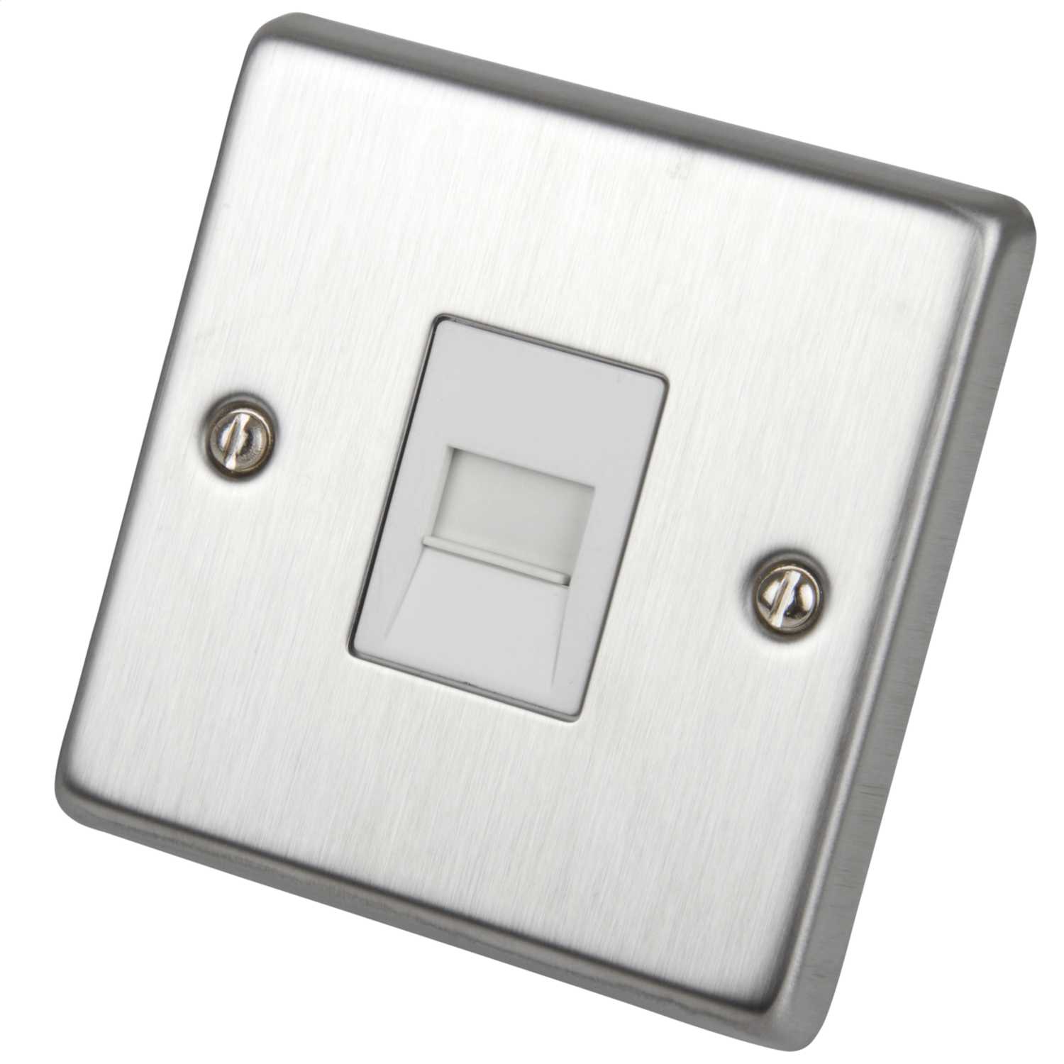 Volex 1 Gang Secondary Telephone Socket White Insert Brushed Stainless ...