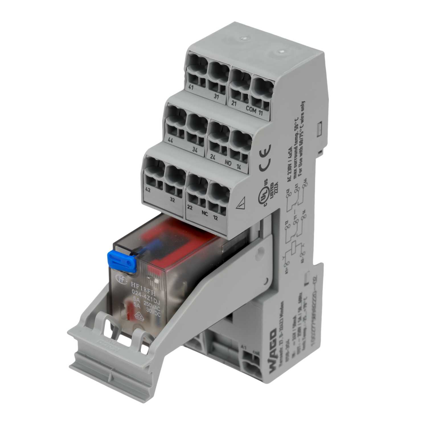 Wago 5A 24V DC 4 C/O Relay and Socket with Indication and Retaining