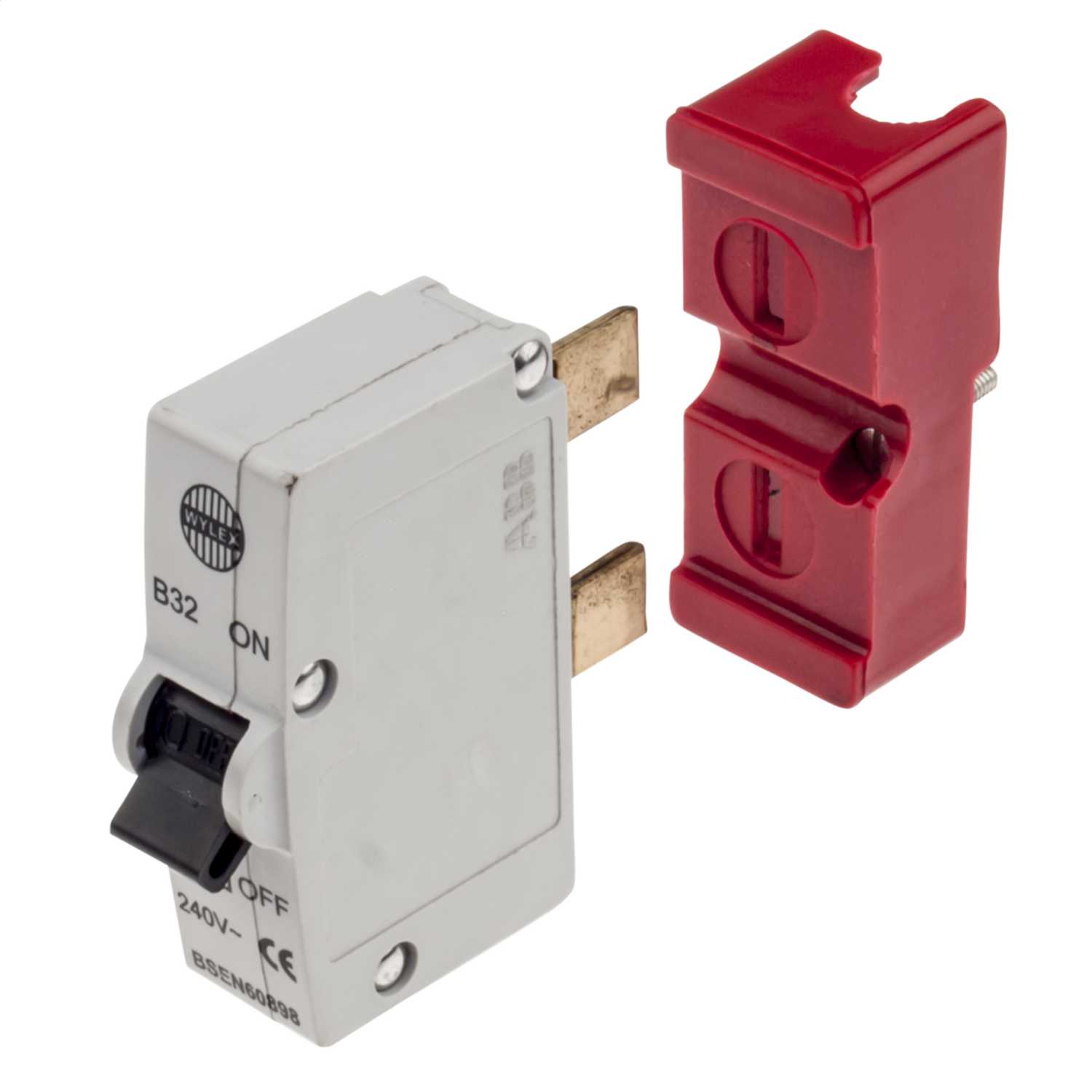 WYLEX 32 AMP MCB with RED BASESHIELD B32 PUSH PLUG IN 32A