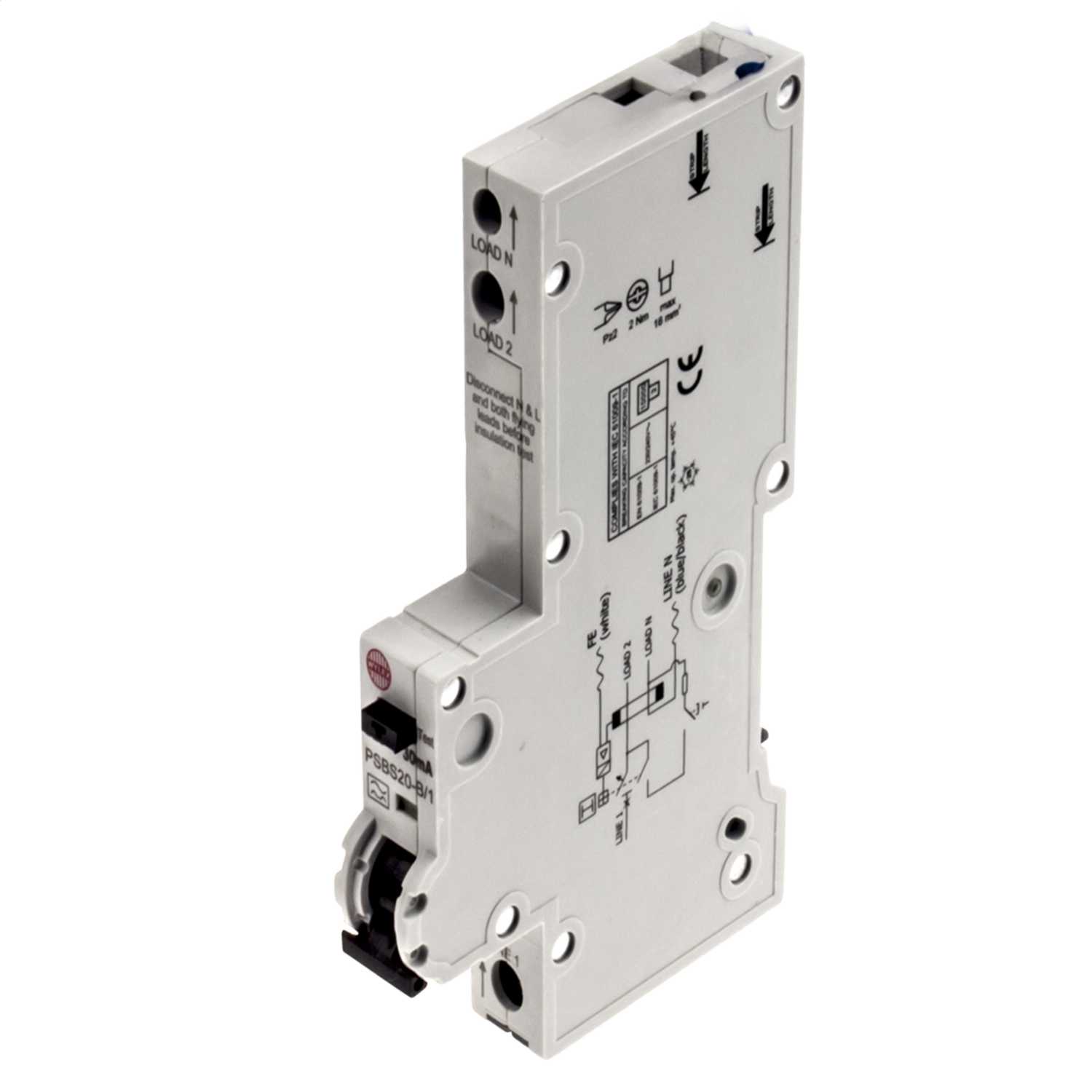 Wylex PSBS 20A Single Pole 1 Module B Curve 10kA 30mA Type A RCBO