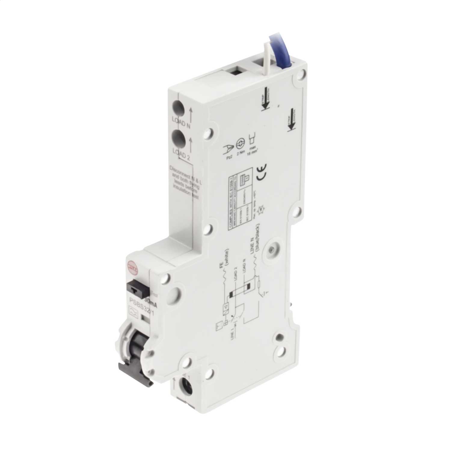 Wylex PSBS 32A Single Pole 1 Module C Curve 10kA 30mA Type A RCBO ...