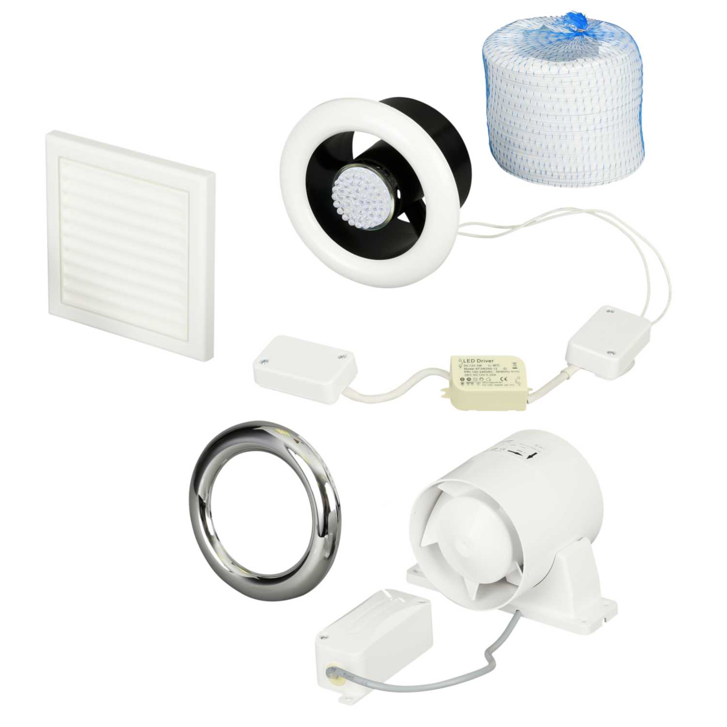 Xpelair Airline LED 100 100mm 4" Inline Extract Fan (93290AW) CEF